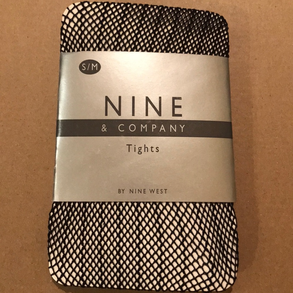 New Nine & Co black mesh fishnet tights hosiery stockings size Small Medium NWT